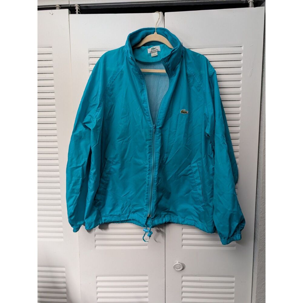 Vintage Lacoste Teal Blue Windbreaker Jacket Mesh Lined Full Zip Size L